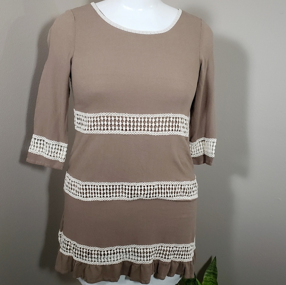 3/$25 Altar'd State Brown Lace Tunic Blouse Top
